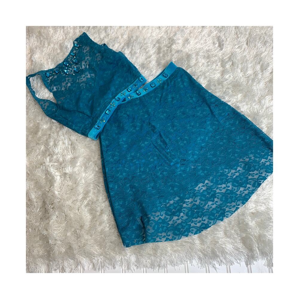 Teal Blue Lace Lyrical Costume Sz Child Medium